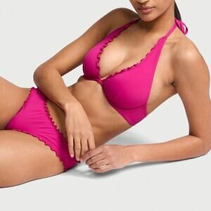 NWT $85 Victorias Secret Sz M 36D Berry Blush Lettuce Trim Cheeky Ruched Bikini